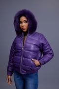 Women's Leather Snorkel Bomber Jacket [Purple/Purple Fox]