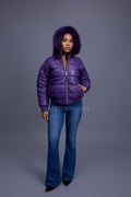 Women's Leather Snorkel Bomber Jacket [Purple/Purple Fox]