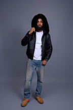 Men's Classic Baseball Jacket With Fox Hood [Black/Black Fox]