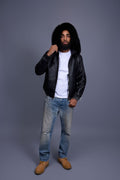 Men's Classic Baseball Jacket With Fox Hood [Black/Black Fox]