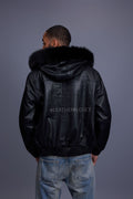 Men's Classic Baseball Jacket With Fox Hood [Black/Black Fox]