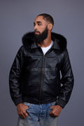 Men's Classic Baseball Jacket With Fox Hood [Black/Black Fox]