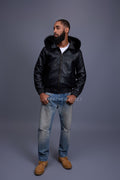Men's Classic Baseball Jacket With Fox Hood [Black/Black Fox]
