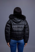 Women's Leather Snorkel Bomber Jacket [Black]