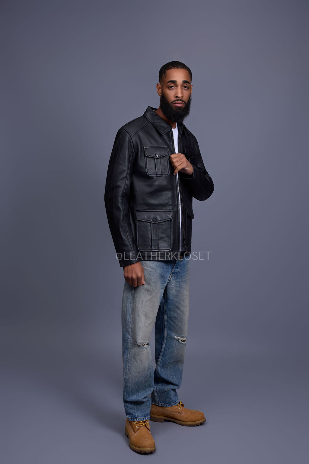 Men's Safari Leather Jacket [Black]