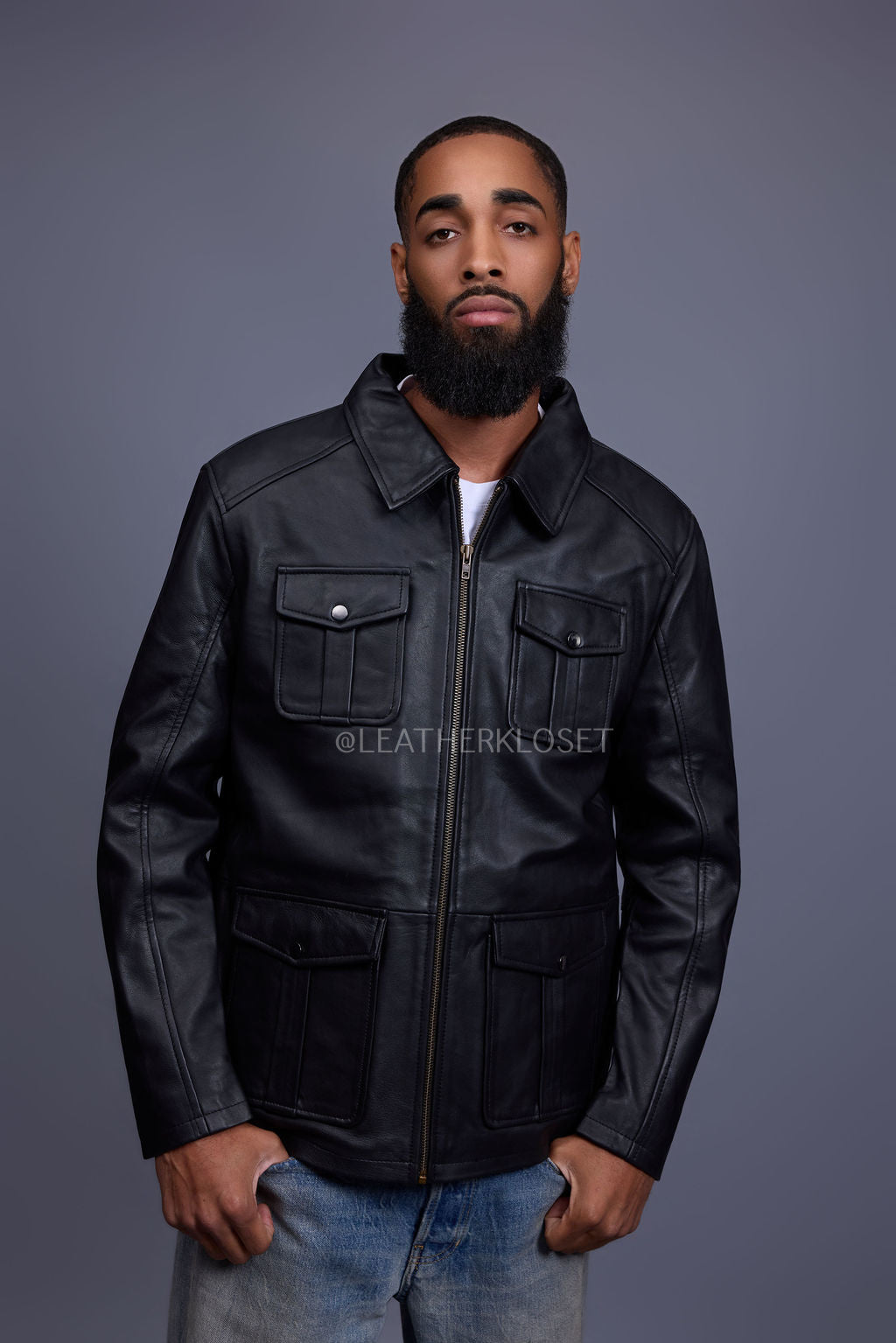 Men's Safari Leather Jacket [Black]