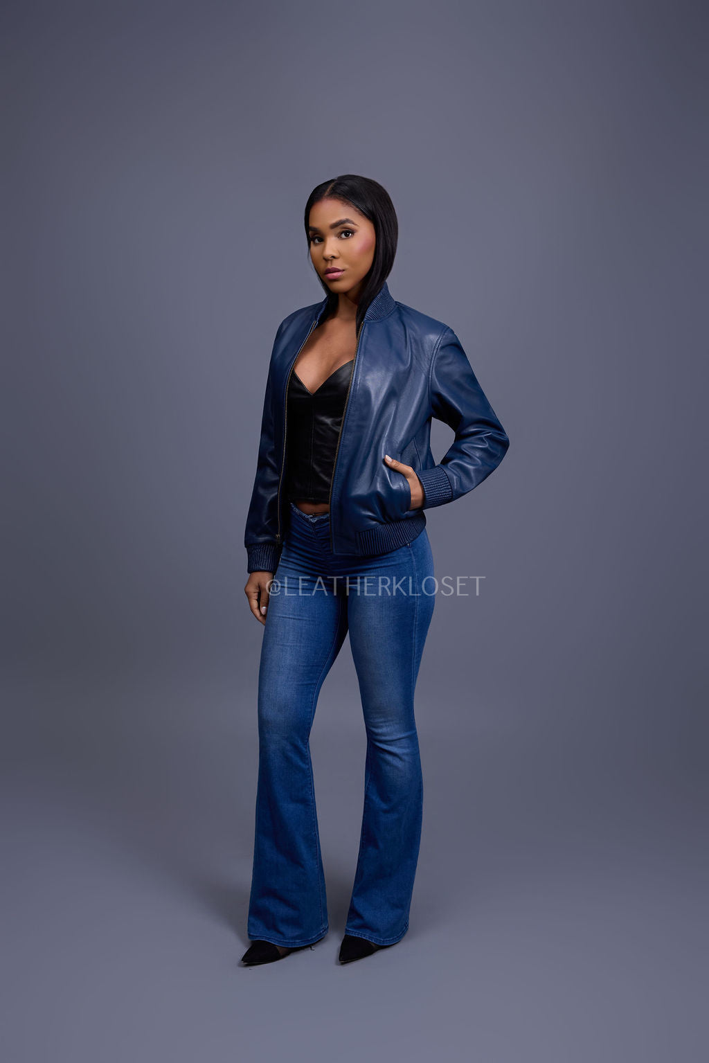 Women's BB Leather Jacket [Navy]