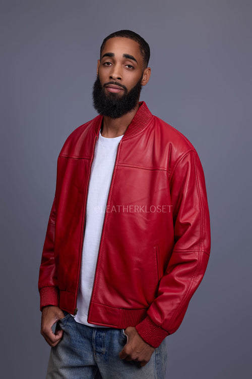 Men's Classic Baseball Leather Jacket [Red]