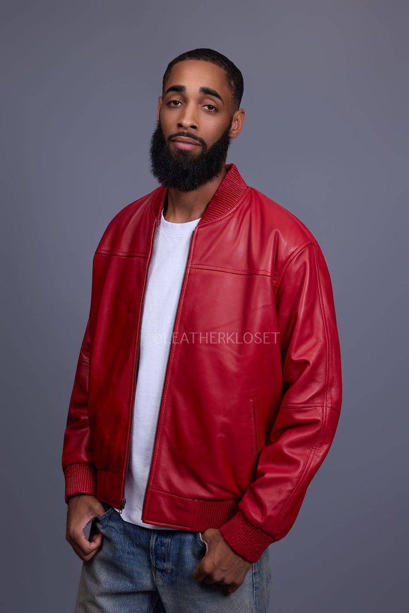 Men's Classic Baseball Leather Jacket [Red]