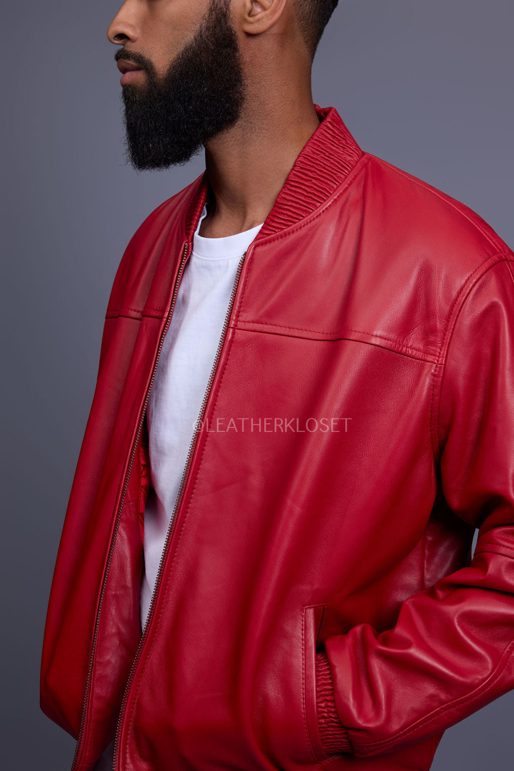 Men's Classic Baseball Leather Jacket [Red]