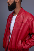 Men's Classic Baseball Leather Jacket [Red]