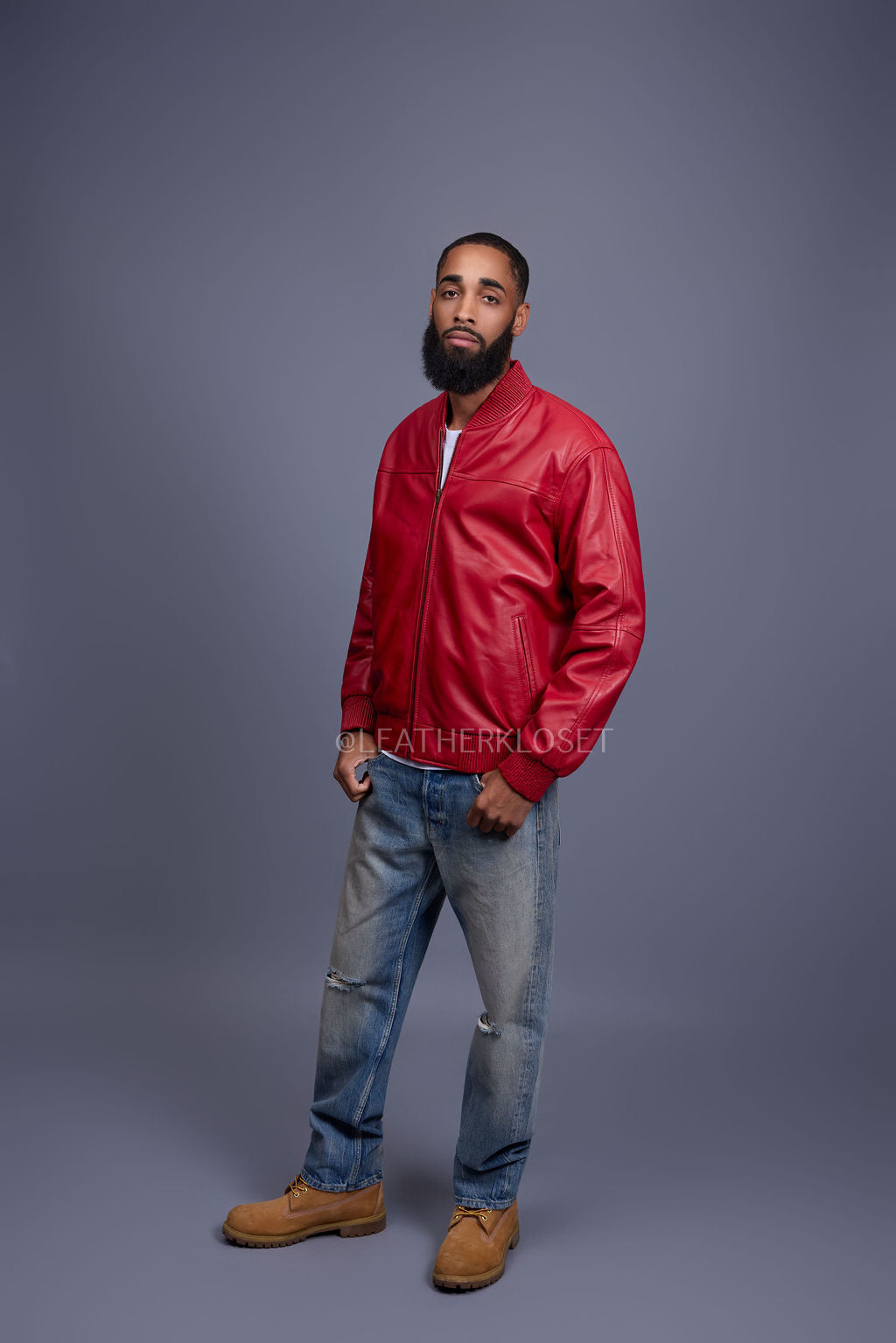 Men's Classic Baseball Leather Jacket [Red]