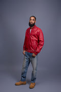 Men's Classic Baseball Leather Jacket [Red]