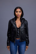 Women's Leather Hoodie [Black]