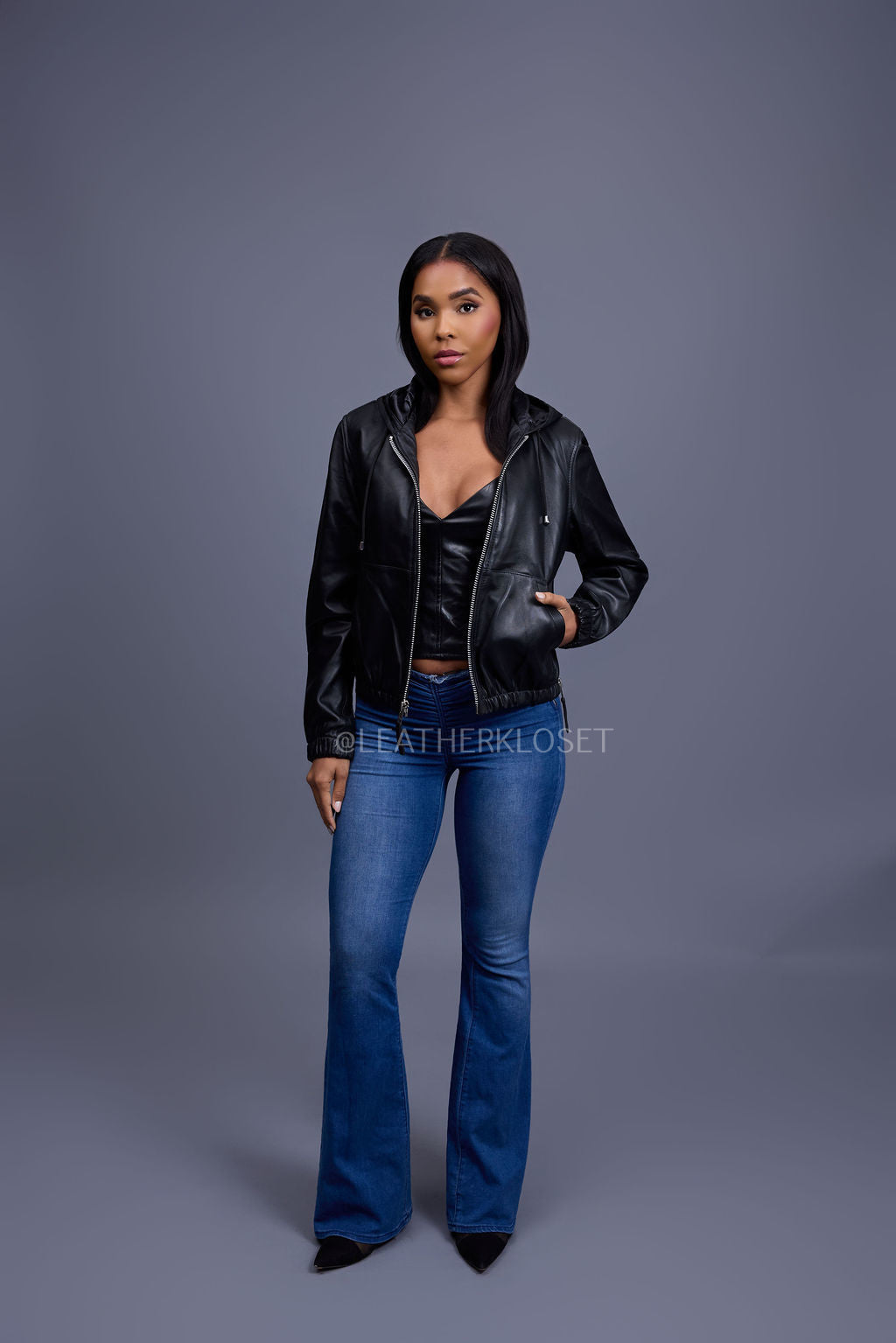 Women's Leather Hoodie [Black] – LeatherKloset