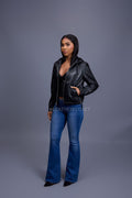 Women's Leather Hoodie [Black]