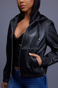 Women's Leather Hoodie [Black]