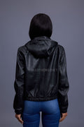 Women's Leather Hoodie [Black]