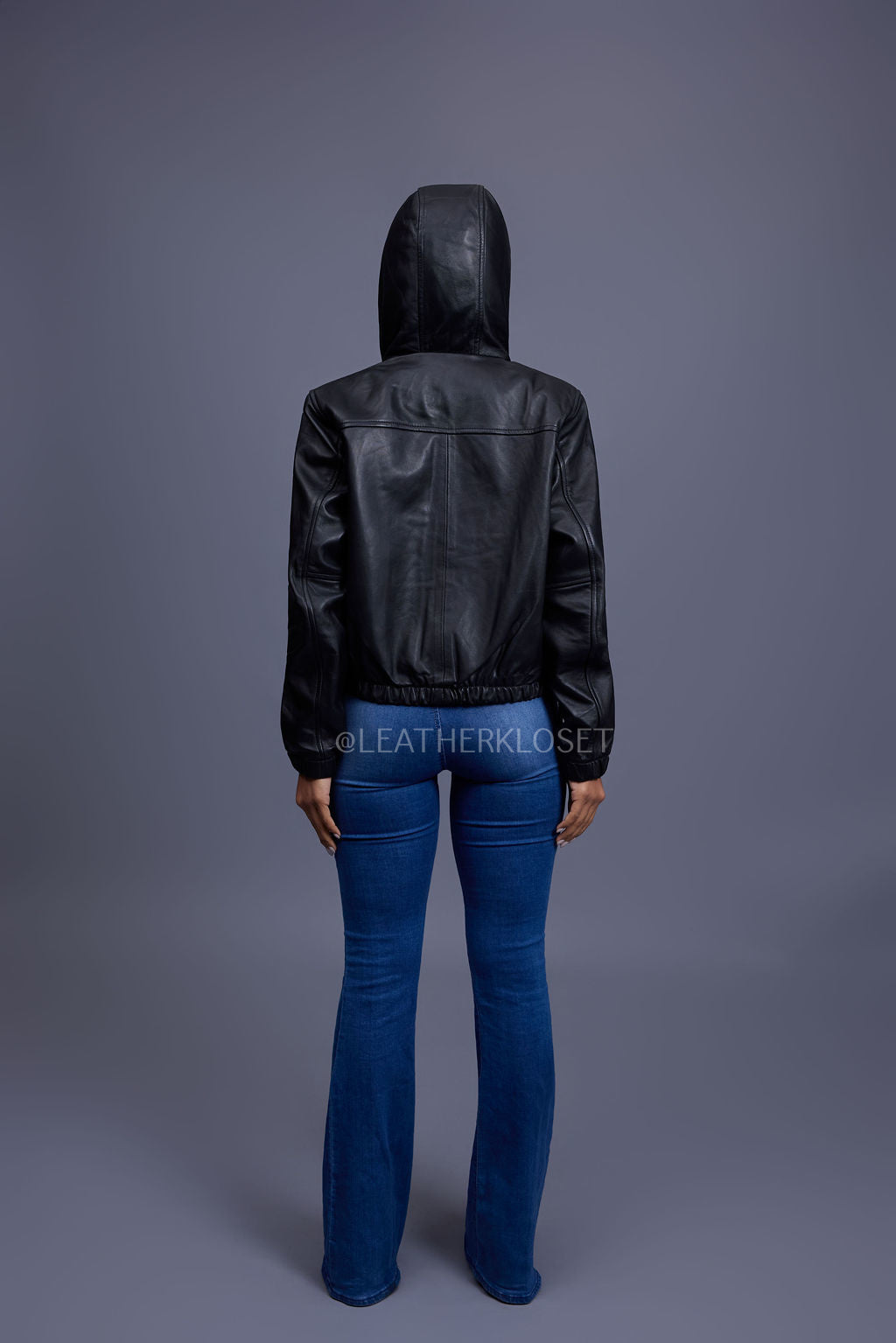 Women's Leather Hoodie [Black]