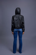 Women's Leather Hoodie [Black]