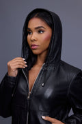 Women's Leather Hoodie [Black]