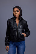 Women's Leather Hoodie [Black]
