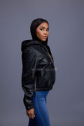 Women's Leather Hoodie [Black]