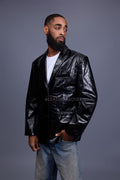 Men's Embossed Crocodile Leather Blazer [Black]