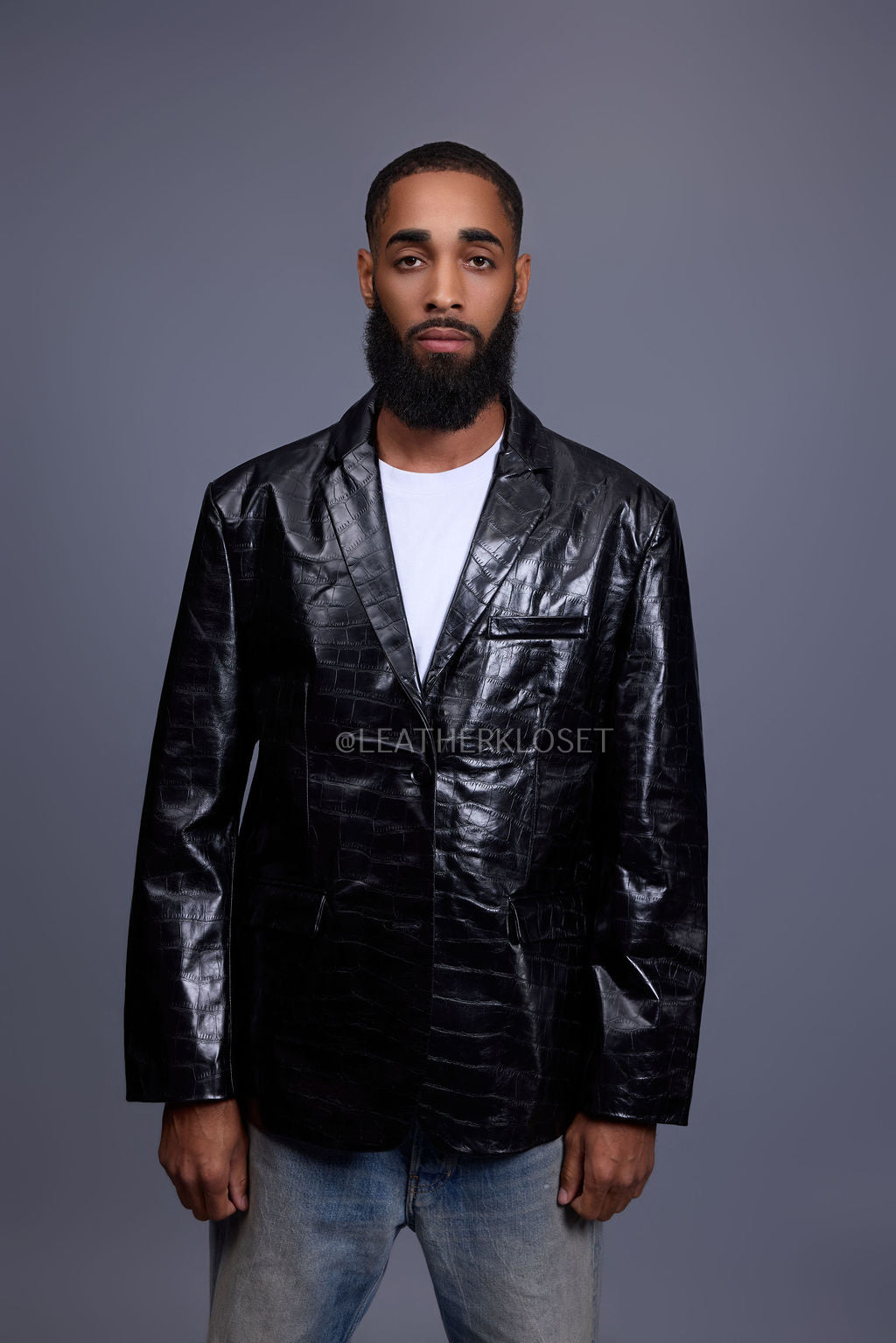 Men's Embossed Crocodile Leather Blazer [Black]