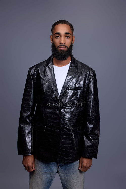 Men's Embossed Crocodile Leather Blazer [Black]