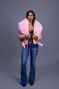 Women's Trey Biker Bubble Pink Oversized Fox Collar [Pink]