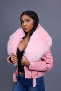 Women's Trey Biker Bubble Pink Oversized Fox Collar [Pink]