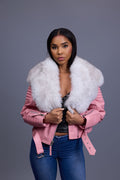 Women's Trey Biker Bubble Pink Oversized Fox Collar [Natural White]