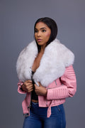 Women's Trey Biker Bubble Pink Oversized Fox Collar [Natural White]