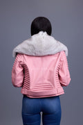 Women's Trey Biker Bubble Pink Oversized Fox Collar [Natural White]