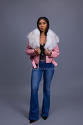 Women's Trey Biker Bubble Pink Oversized Fox Collar [Natural White]