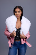 Women's Trey Biker Bubble Pink Oversized Fox Collar [White]