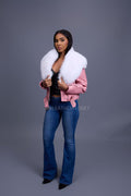 Women's Trey Biker Bubble Pink Oversized Fox Collar [White]