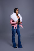 Women's Trey Biker Bubble Pink Oversized Fox Collar [White]