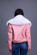Women's Trey Biker Bubble Pink Oversized Fox Collar [White]