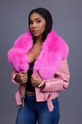 Women's Trey Biker Bubble Pink Oversized Fox Collar [Hot Pink]
