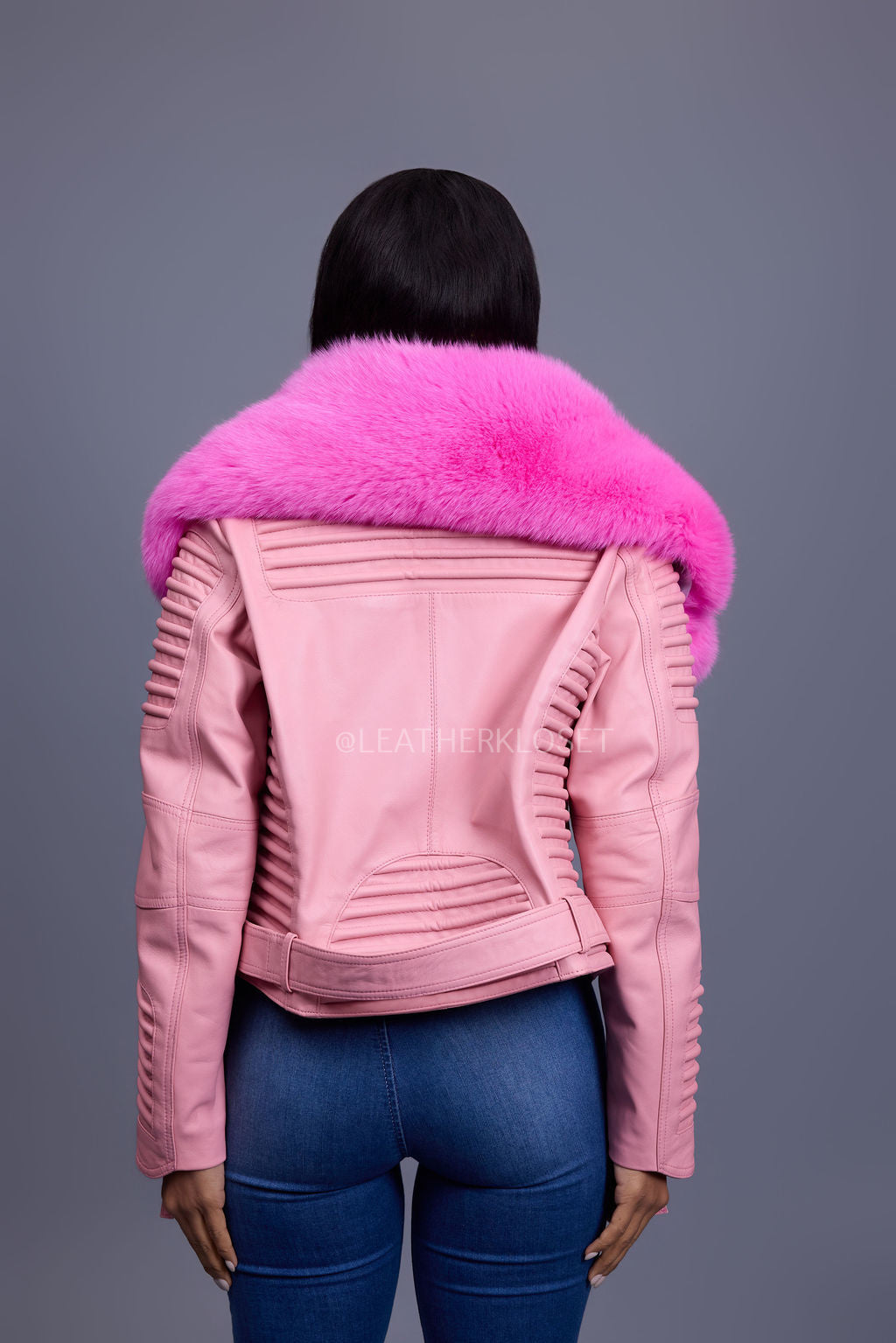 Women's Trey Biker Bubble Pink Oversized Fox Collar [Hot Pink