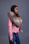 Women's Trey Biker Bubble Pink Oversized Fox Collar [Crystal]