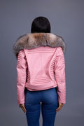 Women's Trey Biker Bubble Pink Oversized Fox Collar [Crystal]