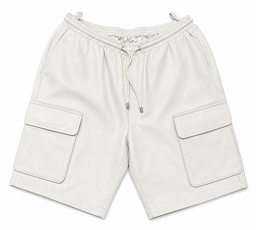 Men's Leather Cargo Shorts [White]