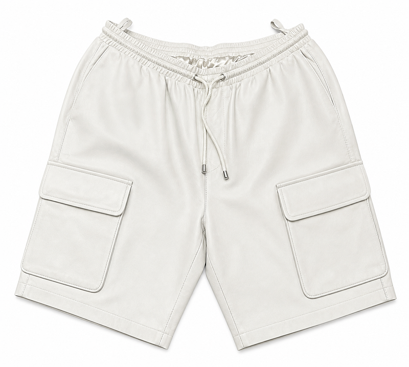 Men's Leather Cargo Shorts [White]
