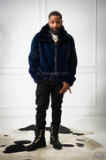 Men's Mink Bomber Jacket With Chinchilla Collar [Navy]