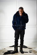 Men's Mink Bomber Jacket With Chinchilla Collar [Navy]