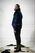 Men's Mink Bomber Jacket With Chinchilla Collar [Navy]