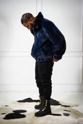 Men's Mink Bomber Jacket With Chinchilla Collar [Navy]